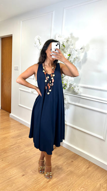 Vestido Midi com alça larga Azul Marinho