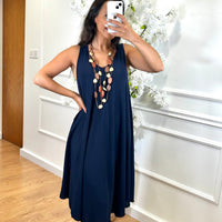Vestido Midi com alça larga Azul Marinho