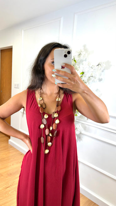 Vestido Midi com alça larga Bordo