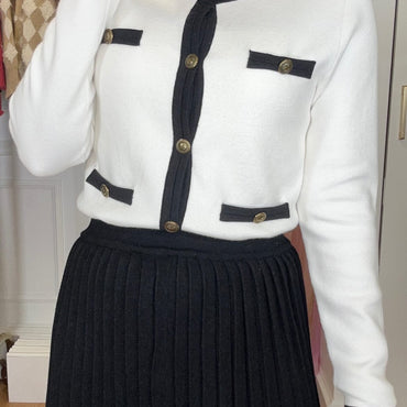 Conjunto Cardigan + Top 2 cores Branco com Preto