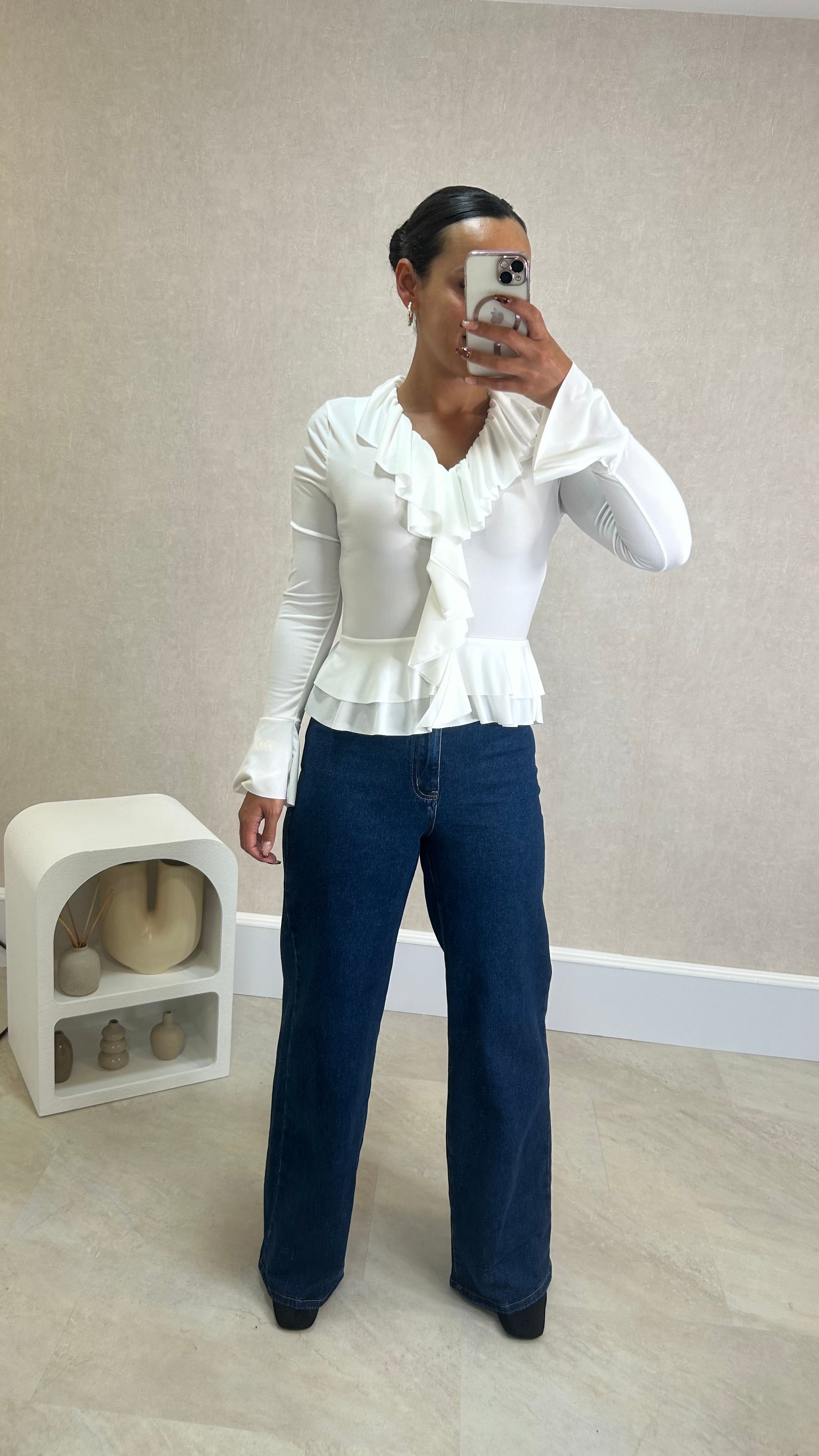 Blusa com folhos em Branco