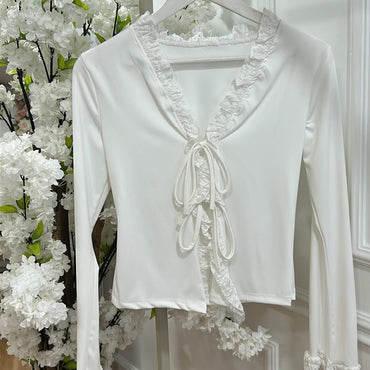 Cardigan Lycrado com renda Branco