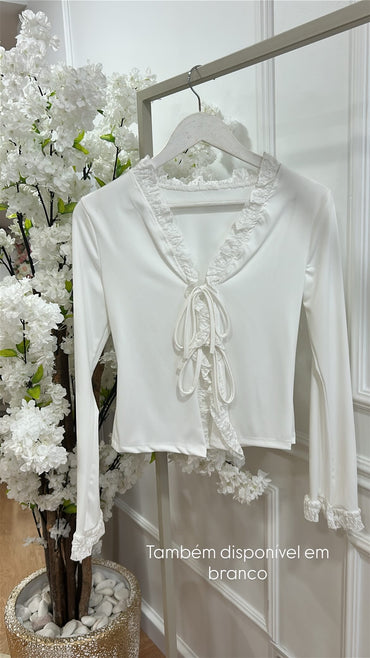 Cardigan Lycrado com renda Branco