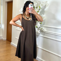 Vestido Midi oversize de alças Castanho