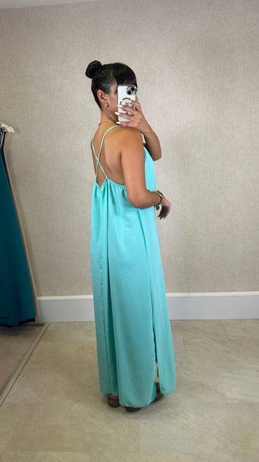 Vestido de Alças Cruzadas Turquesa