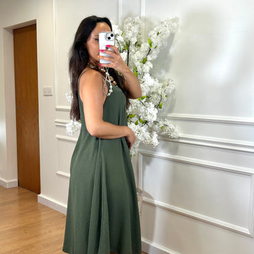 Vestido Midi oversize de alças Verde Tropa