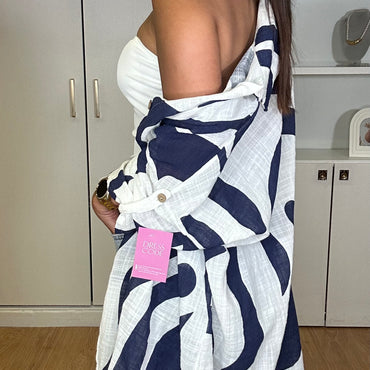 Camiseiro Azul Marinho com padrão de algodao