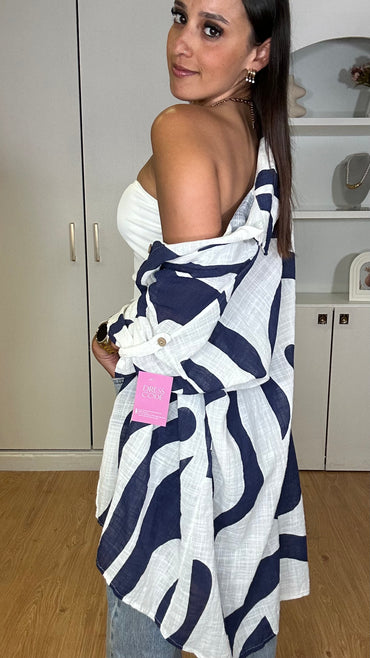 Camiseiro Azul Marinho com padrão de algodao