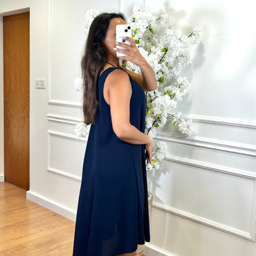 Vestido Midi com alça larga Azul Marinho