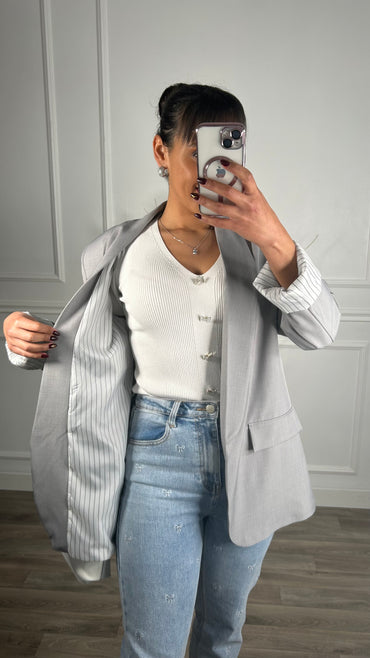 Blazer com Forro Listrado Cinza