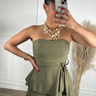 Conjunto Top Assimétrico + Pantalona Verde Seco