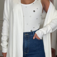 Conjunto Top com brilhos + Casaco Branco