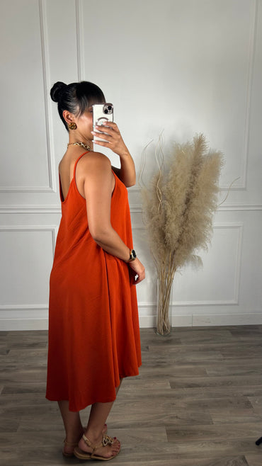 Vestido oversize de alças Midi Tijolo