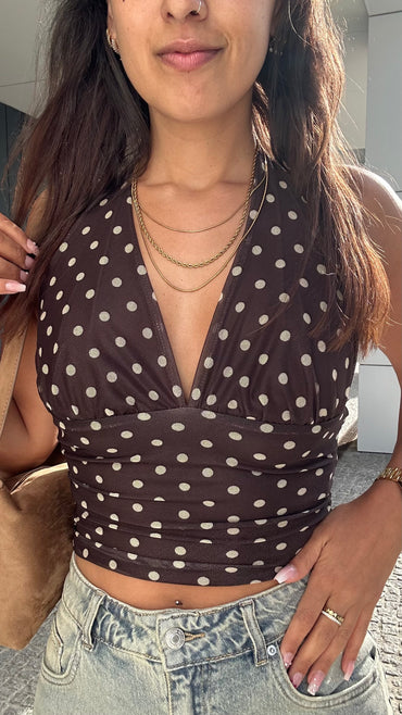 Top Bolinhas castanho