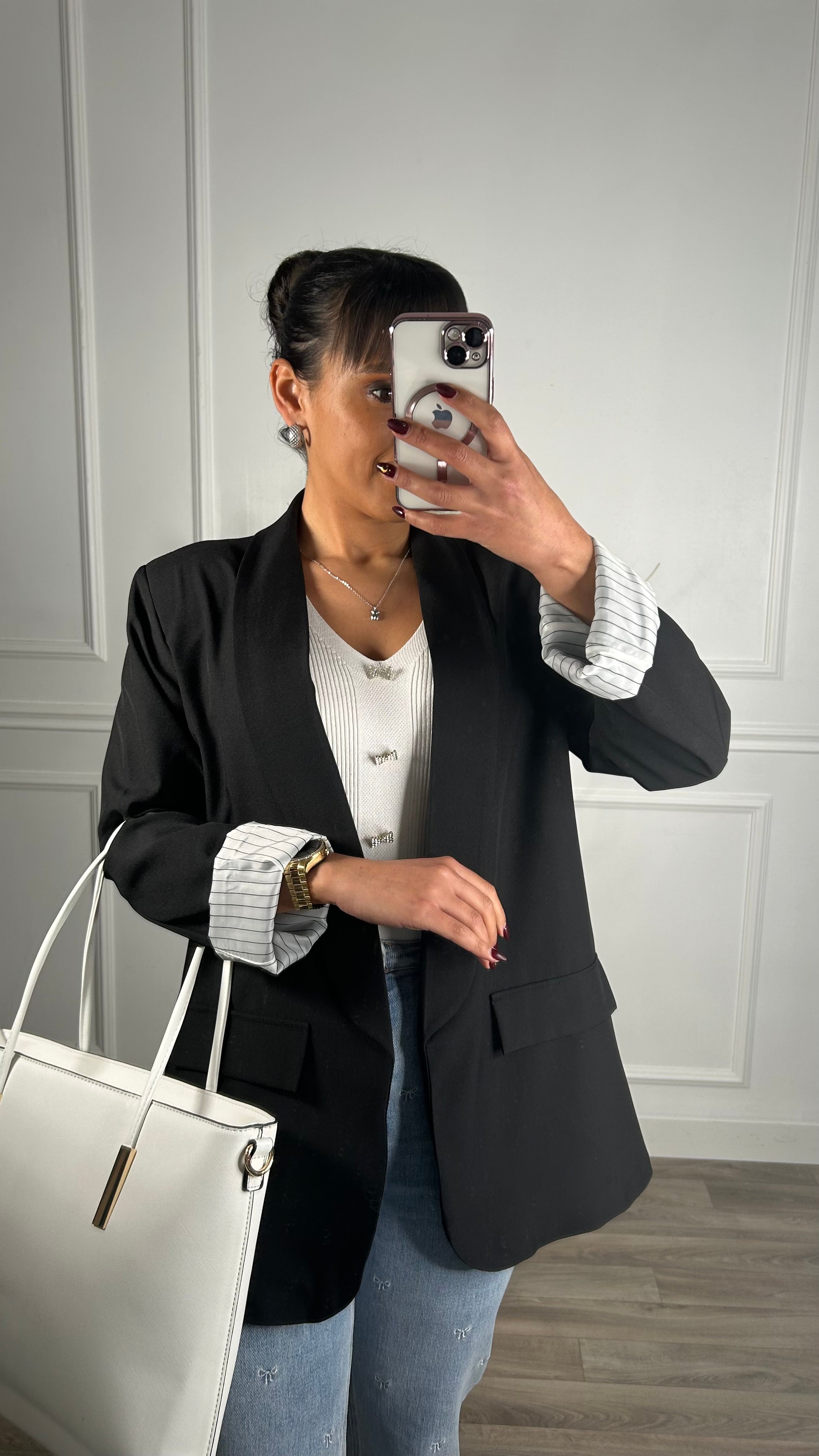 Blazer com Forro Listrado Preto