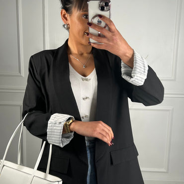 Blazer com Forro Listrado Preto