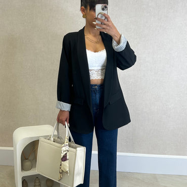 Blazer com Forro Listrado Preto