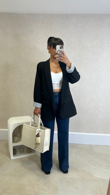 Blazer com Forro Listrado Preto
