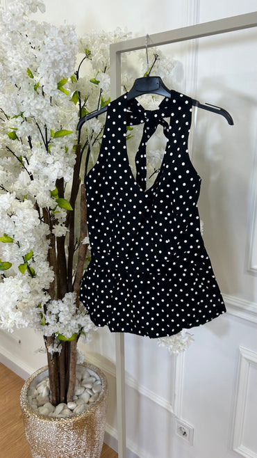 Blusa com godé Bolinhas Preto
