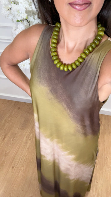 Vestido de Lycra comprido estampado Tons Verde