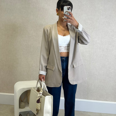 Blazer com Forro Listrado Bege