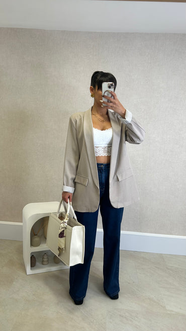 Blazer com Forro Listrado Bege