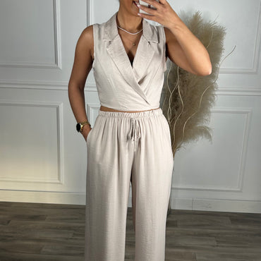 Conjunto colete de apertar + pantalona Taupe