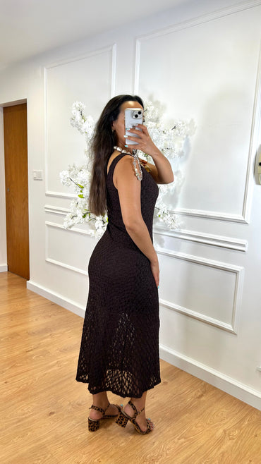 Vestido de Renda comprido Castanho