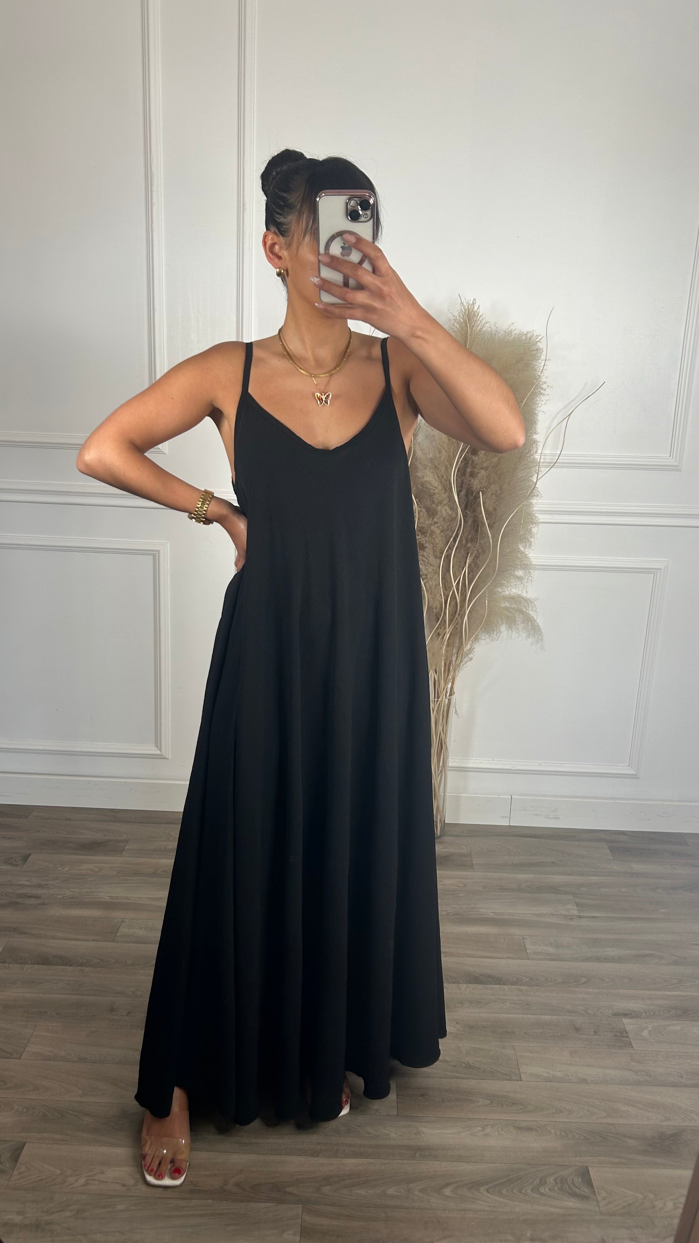 Vestido oversize de alças Preto