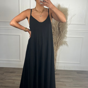 Vestido oversize de alças Preto