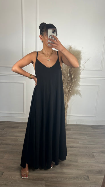 Vestido oversize de alças Preto