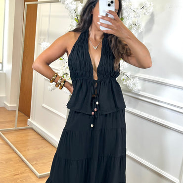 Conjunto Top + Saia em Preto