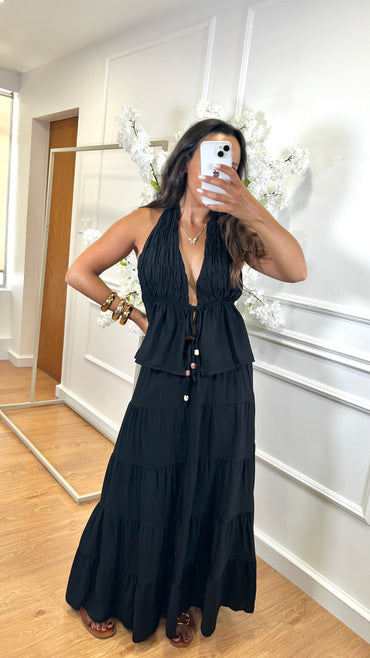 Conjunto Top + Saia em Preto