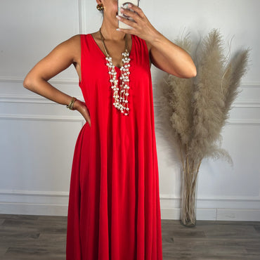 Vestido oversize de alça grossa Vermelho