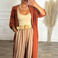 Pantalona Riscas Camel com Cinto