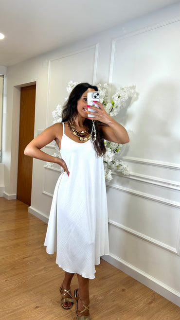 Vestido Midi oversize de alças Branco