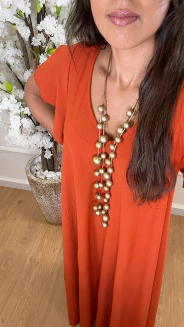 Vestido oversize com folho na manga em Tijolo