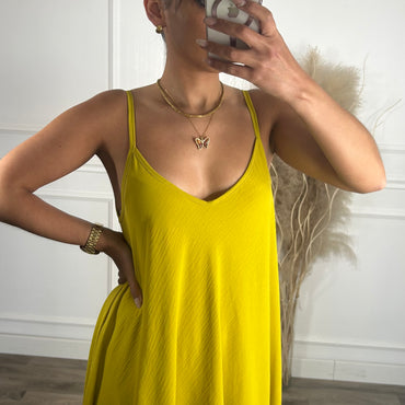 Vestido oversize de alças Amarelo