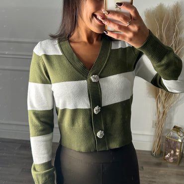 Cardigan Riscas Verde Tropa