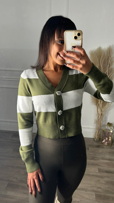 Cardigan Riscas Verde Tropa