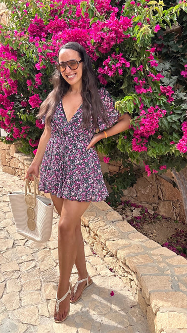 Macacao com Flores em Rosa e preto
