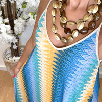 Vestido Zig Zag com fio dourado em Azul